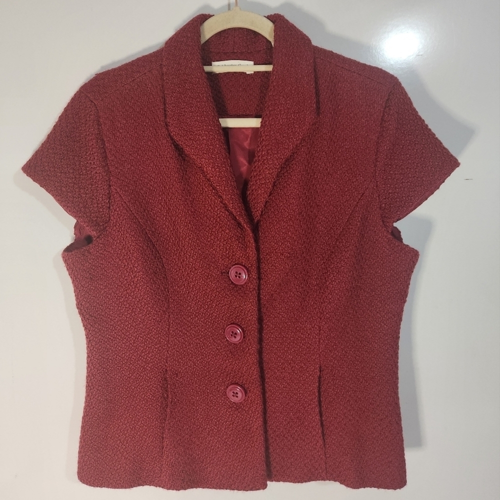 Coldwater Creek Red Textured Short-Sleeve Blazer